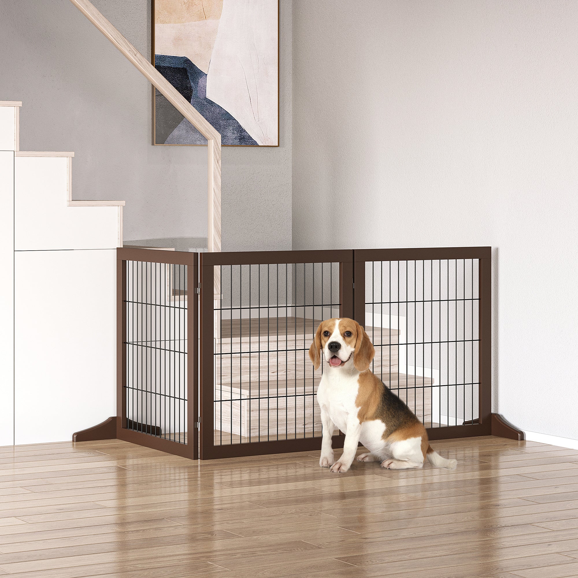 Pet Barrier for Dogs Safety Gate Dog Gate with Support Feet Stair Gate Pet Barrier Gate for Fireplace & Stove, Pine Wood Brown 185 x 36 x 71 cm