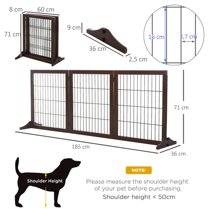 Pet Barrier for Dogs Safety Gate Dog Gate with Support Feet Stair Gate Pet Barrier Gate for Fireplace & Stove, Pine Wood Brown 185 x 36 x 71 cm