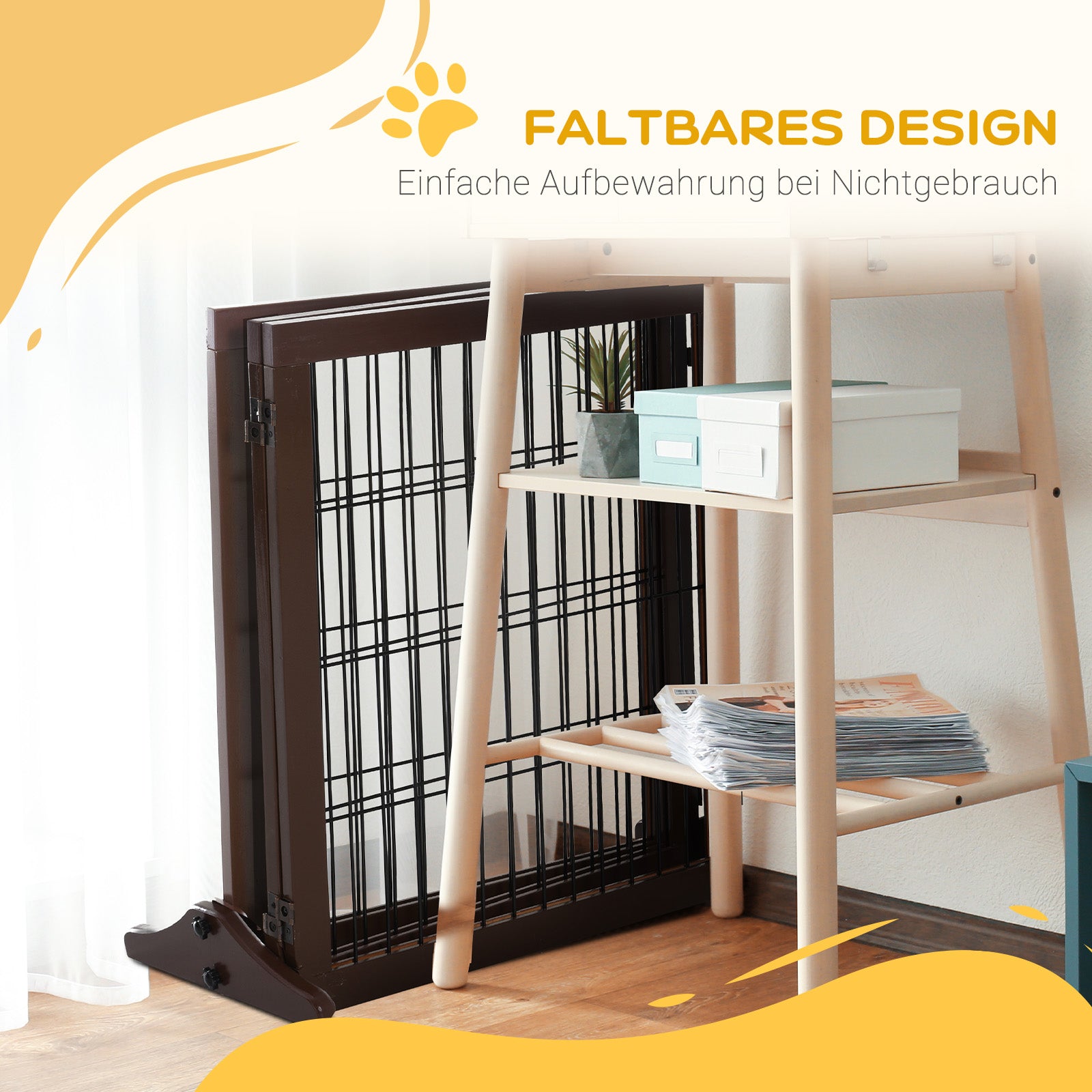 Pet Barrier for Dogs Safety Gate Dog Gate with Support Feet Stair Gate Pet Barrier Gate for Fireplace & Stove, Pine Wood Brown 185 x 36 x 71 cm