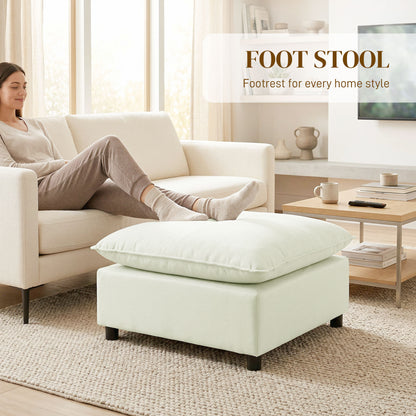 Modular Footstool with Soft Cushion — Square Linen-Effect Ottoman Pouf for Bedroom & Living Room, Cream White