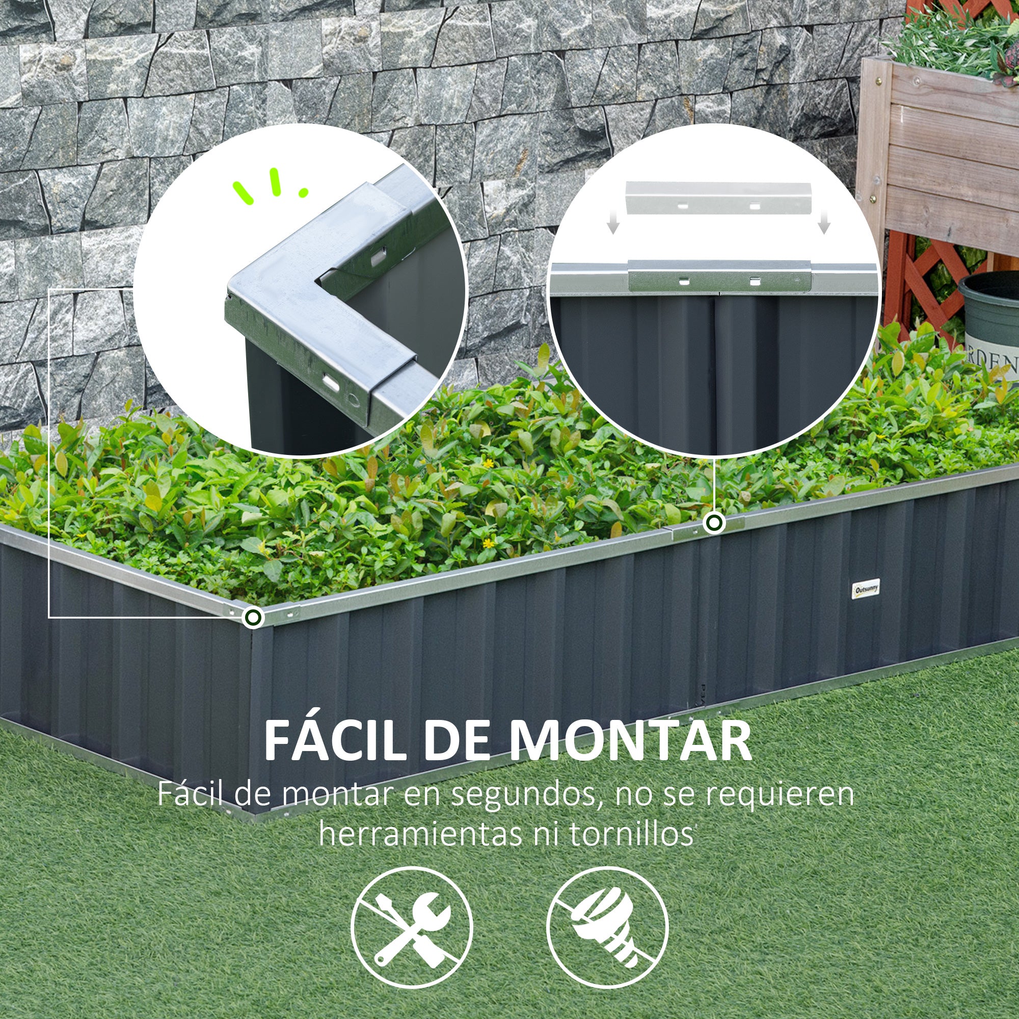 Urban Garden 174x90x30 cm Steel Garden Bed Includes Gloves Rectangular Planter for Crops Plants Flowers for Terrace Balcony Outdoor Gray
