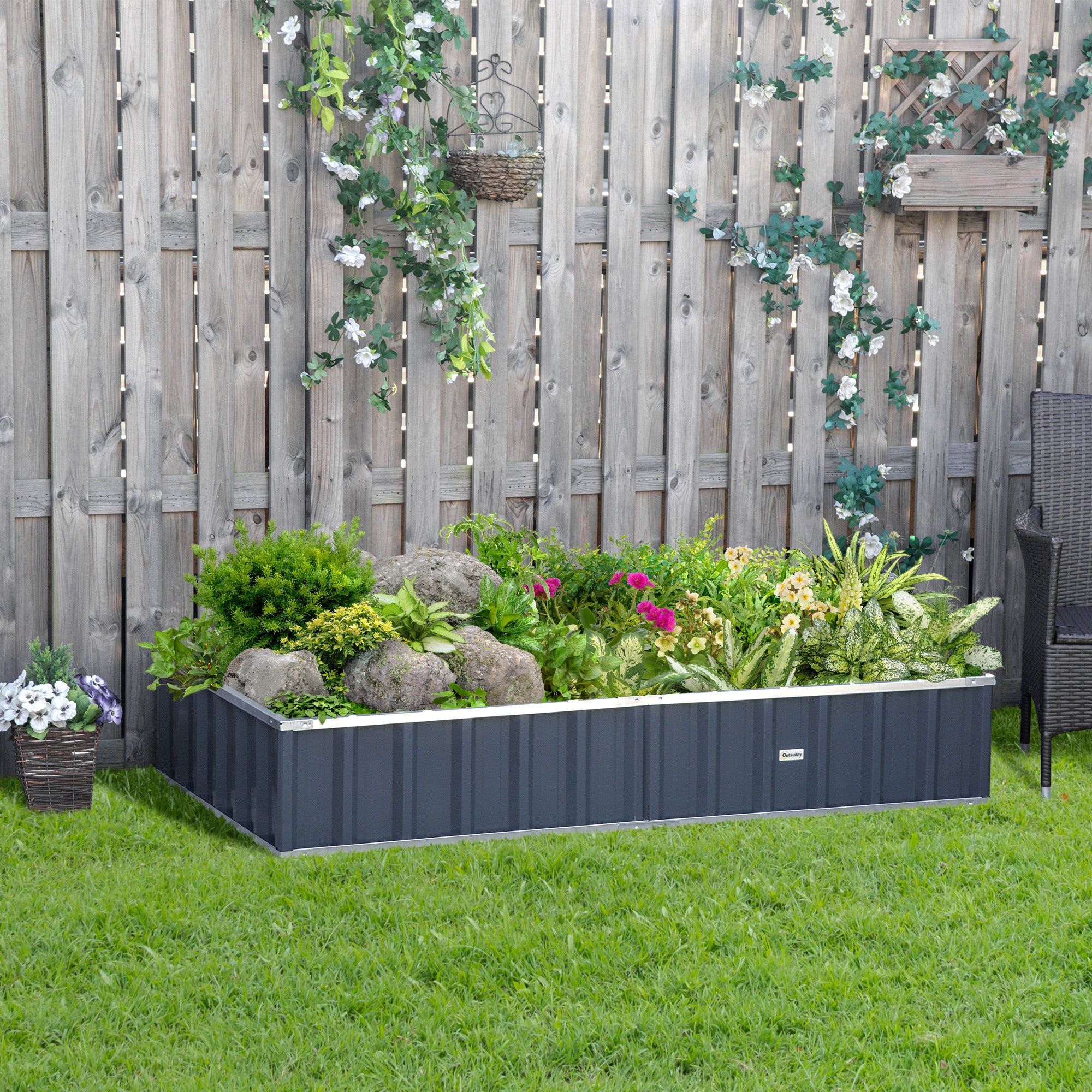 Urban Garden 174x90x30 cm Steel Garden Bed Includes Gloves Rectangular Planter for Crops Plants Flowers for Terrace Balcony Outdoor Gray