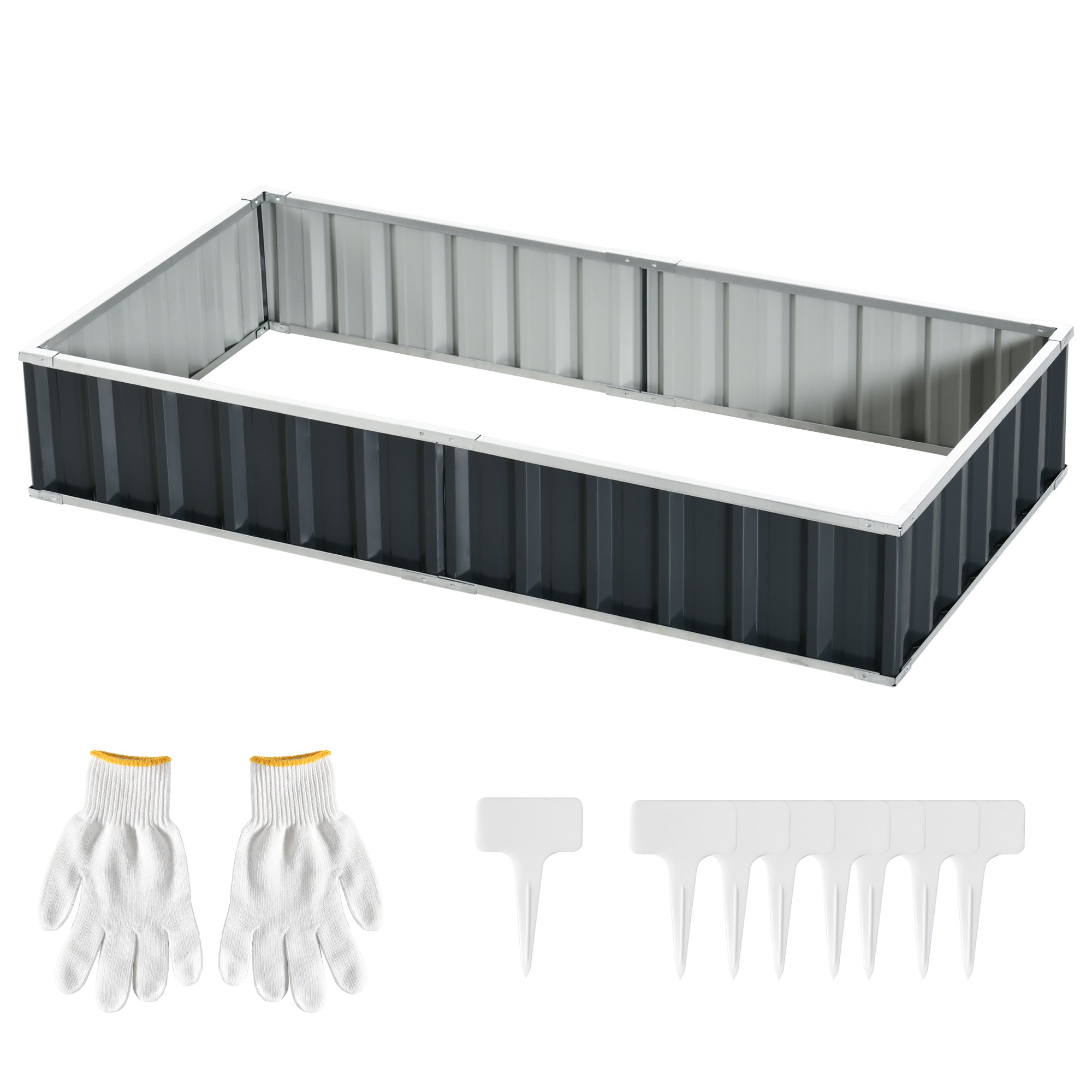 Urban Garden 174x90x30 cm Steel Garden Bed Includes Gloves Rectangular Planter for Crops Plants Flowers for Terrace Balcony Outdoor Gray