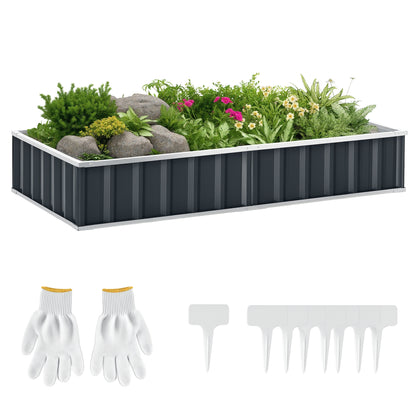 Urban Garden 174x90x30 cm Steel Garden Bed Includes Gloves Rectangular Planter for Crops Plants Flowers for Terrace Balcony Outdoor Gray