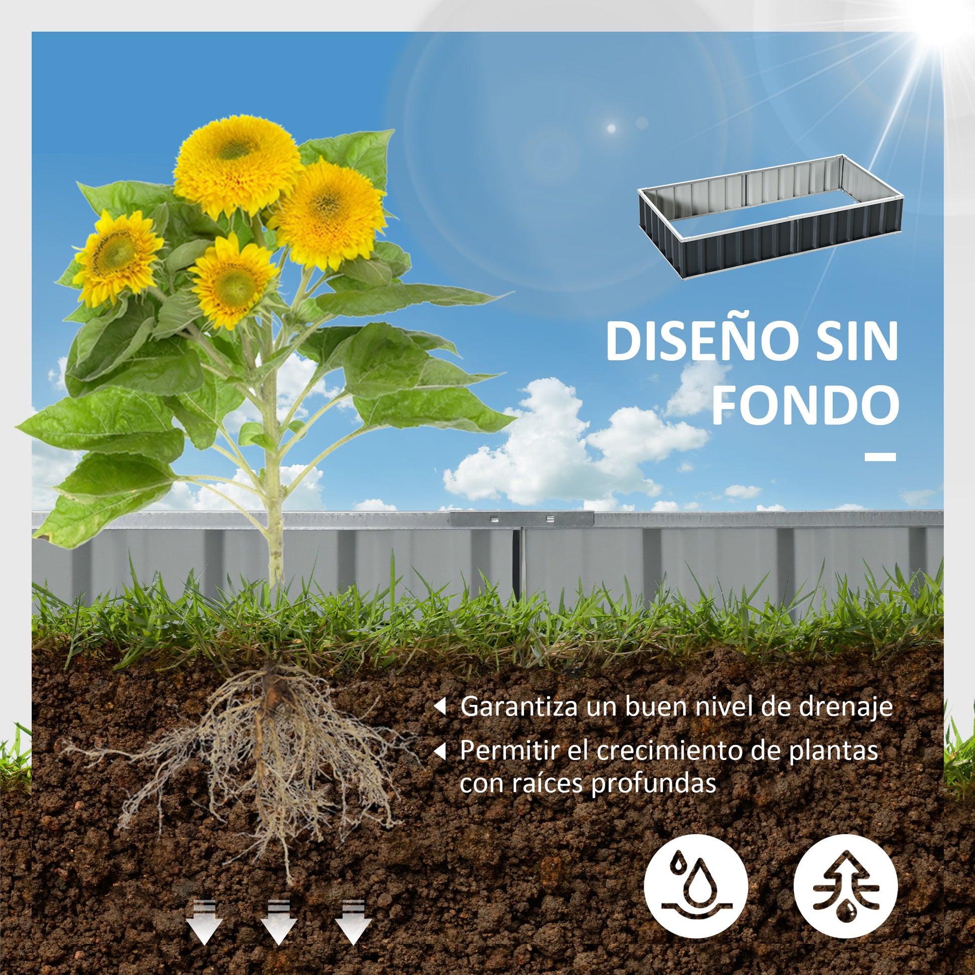 Urban Garden 174x90x30 cm Steel Garden Bed Includes Gloves Rectangular Planter for Crops Plants Flowers for Terrace Balcony Outdoor Gray