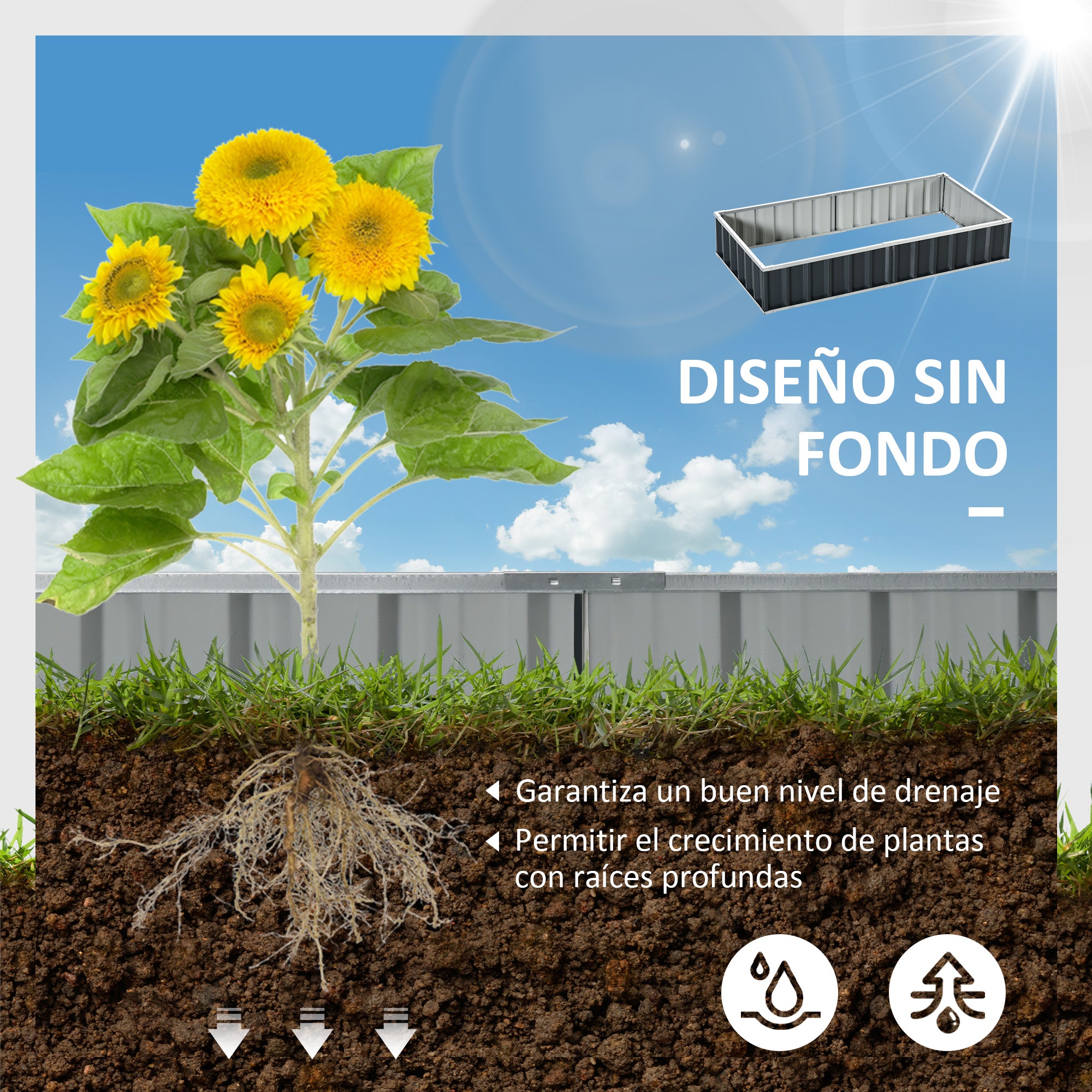 Urban Garden 174x90x30 cm Steel Garden Bed Includes Gloves Rectangular Planter for Crops Plants Flowers for Terrace Balcony Outdoor Gray