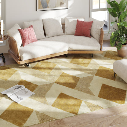 Living Room Rug 230 x 160 cm Short-Pile Rug, Machine Washable, Hypoallergenic, for Living Room, Bedroom, Office, Yellow