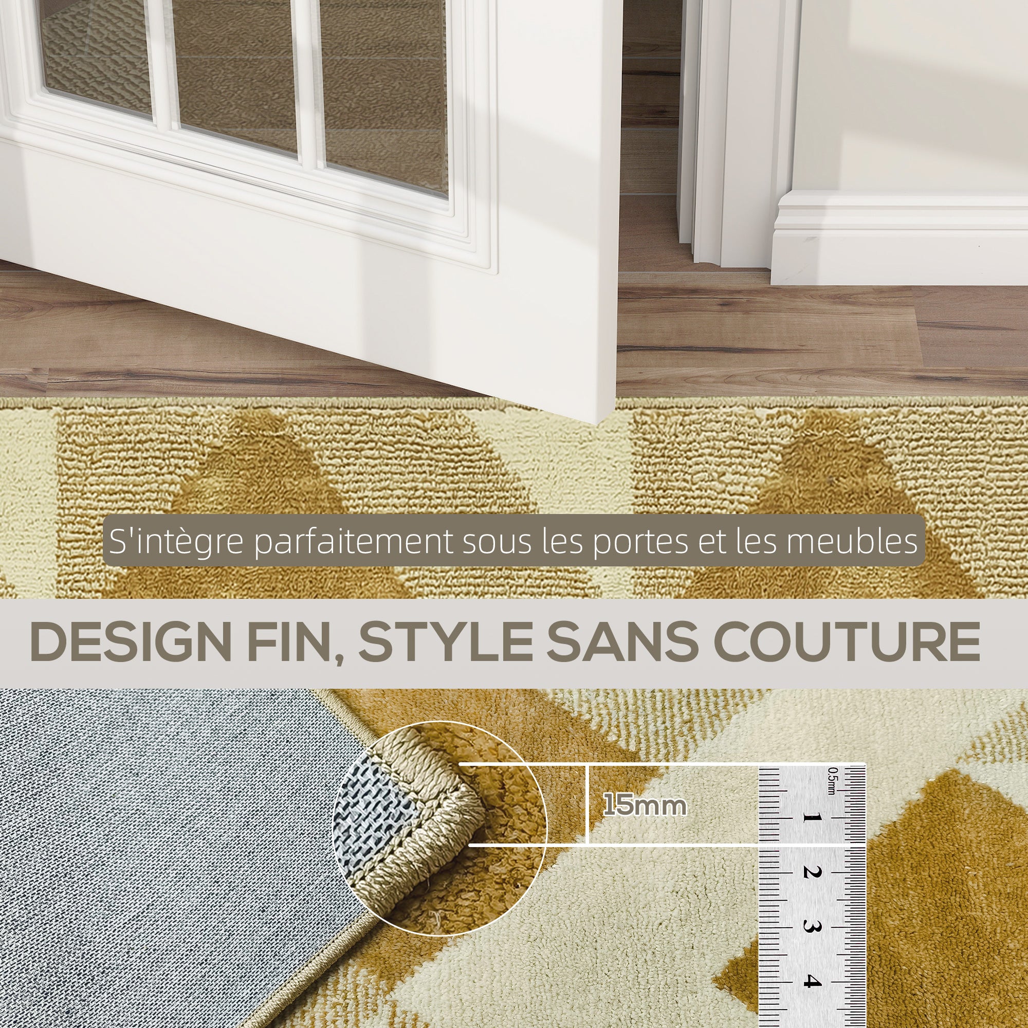 Living Room Rug 230 x 160 cm Short-Pile Rug, Machine Washable, Hypoallergenic, for Living Room, Bedroom, Office, Yellow