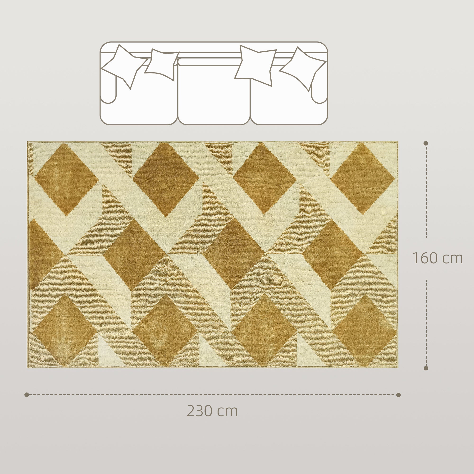 Living Room Rug 230 x 160 cm Short-Pile Rug, Machine Washable, Hypoallergenic, for Living Room, Bedroom, Office, Yellow
