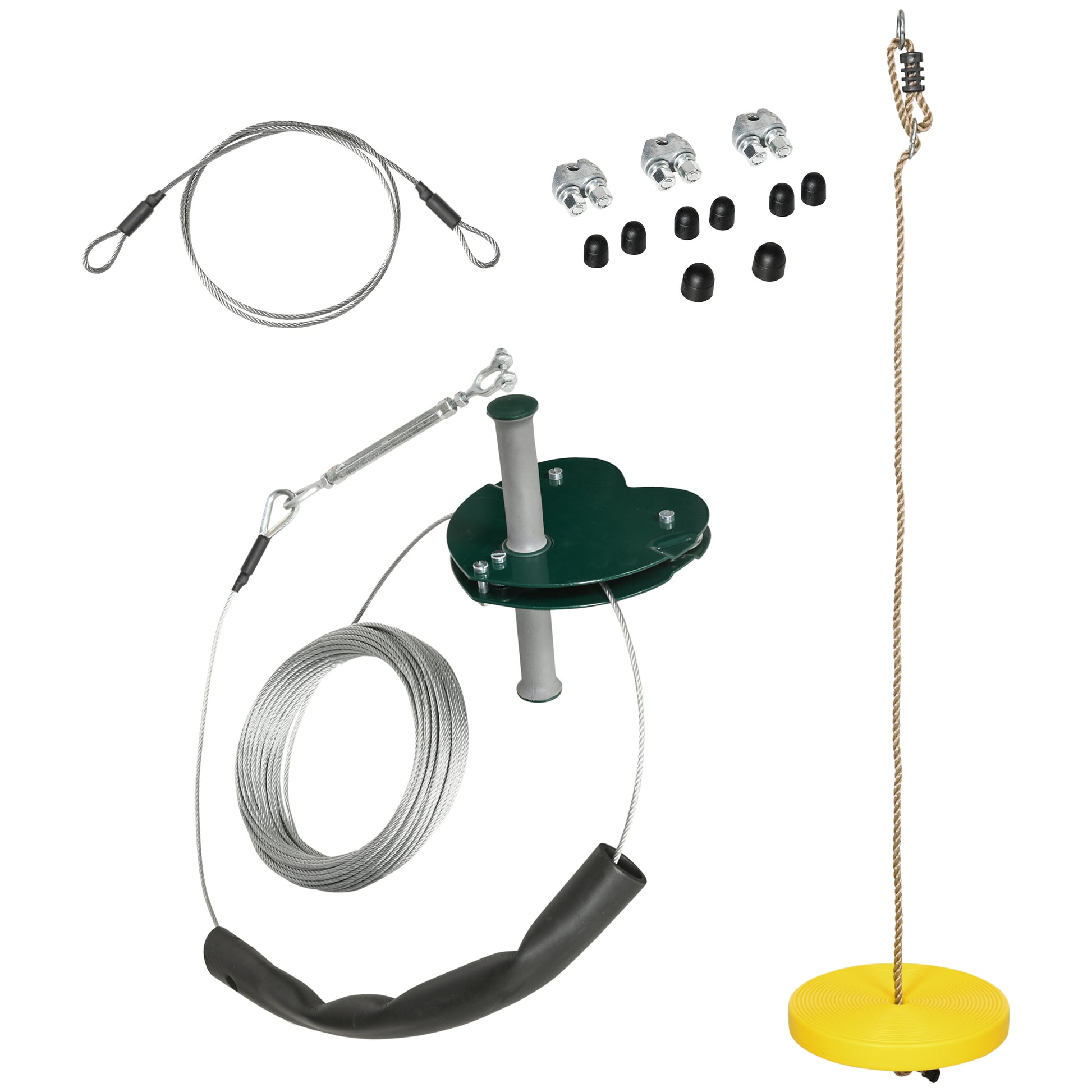 Children's Zipline Kits for 6-10 Year Olds Garden Zipline Non-slip Grip Adjustable Rope Tree Protection Device Maximum Capacity 80 kg Yellow Steel Cable