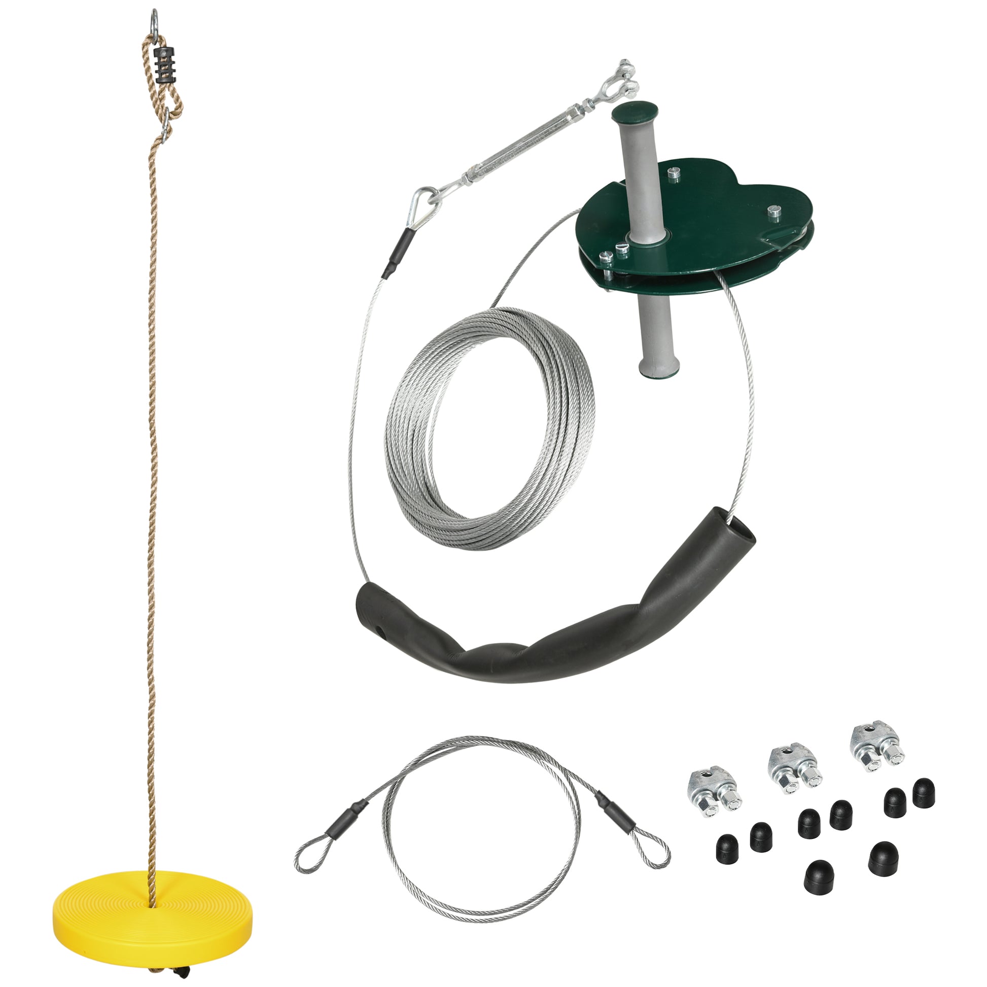 Children's Zipline Kits for 6-10 Year Olds Garden Zipline Non-slip Grip Adjustable Rope Tree Protection Device Maximum Capacity 80 kg Yellow Steel Cable