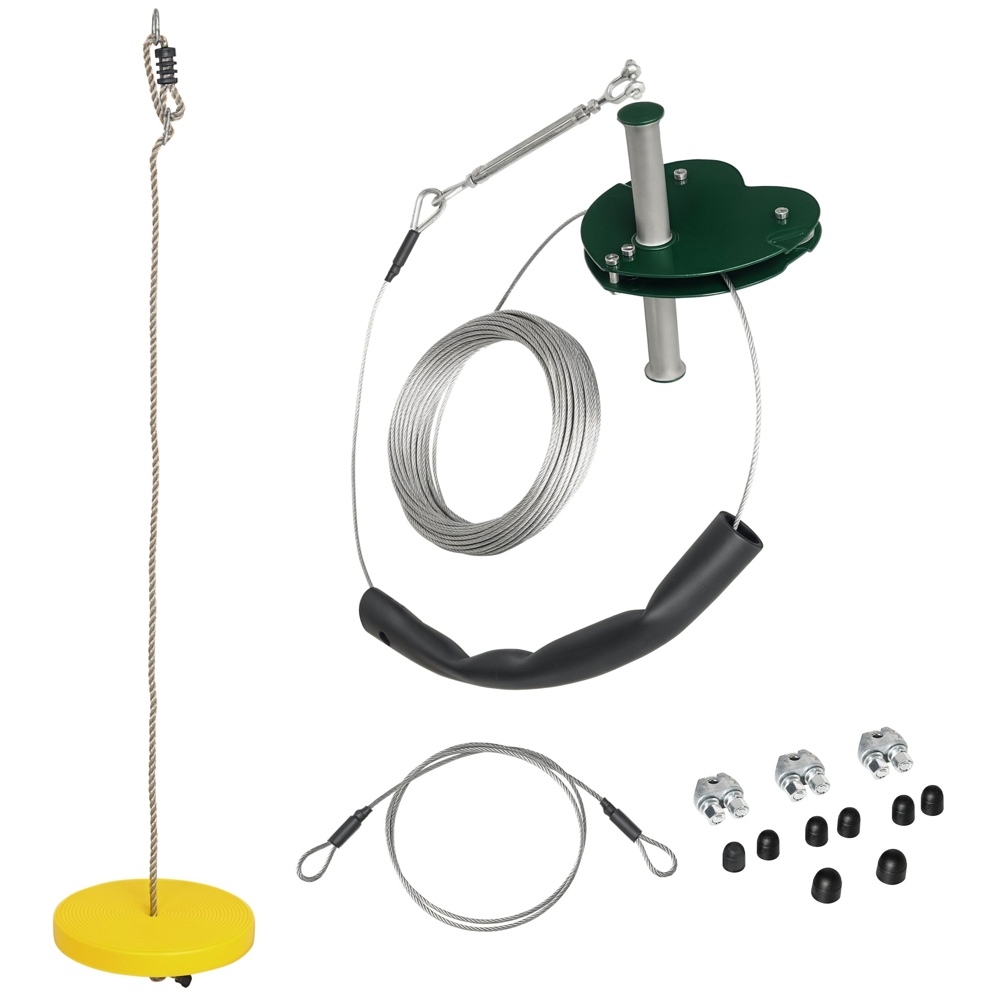 Children's Zipline Kits for 6-10 Year Olds Garden Zipline Non-slip Grip Adjustable Rope Tree Protection Device Maximum Capacity 80 kg Yellow Steel Cable