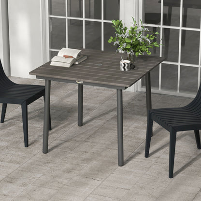 Garden Table, Dining Table for 4 People, with Umbrella Hole, Patio Table Slatted for Lawn, Balcony, HDPE, Dark Gray, 90 x 90 x 75 cm