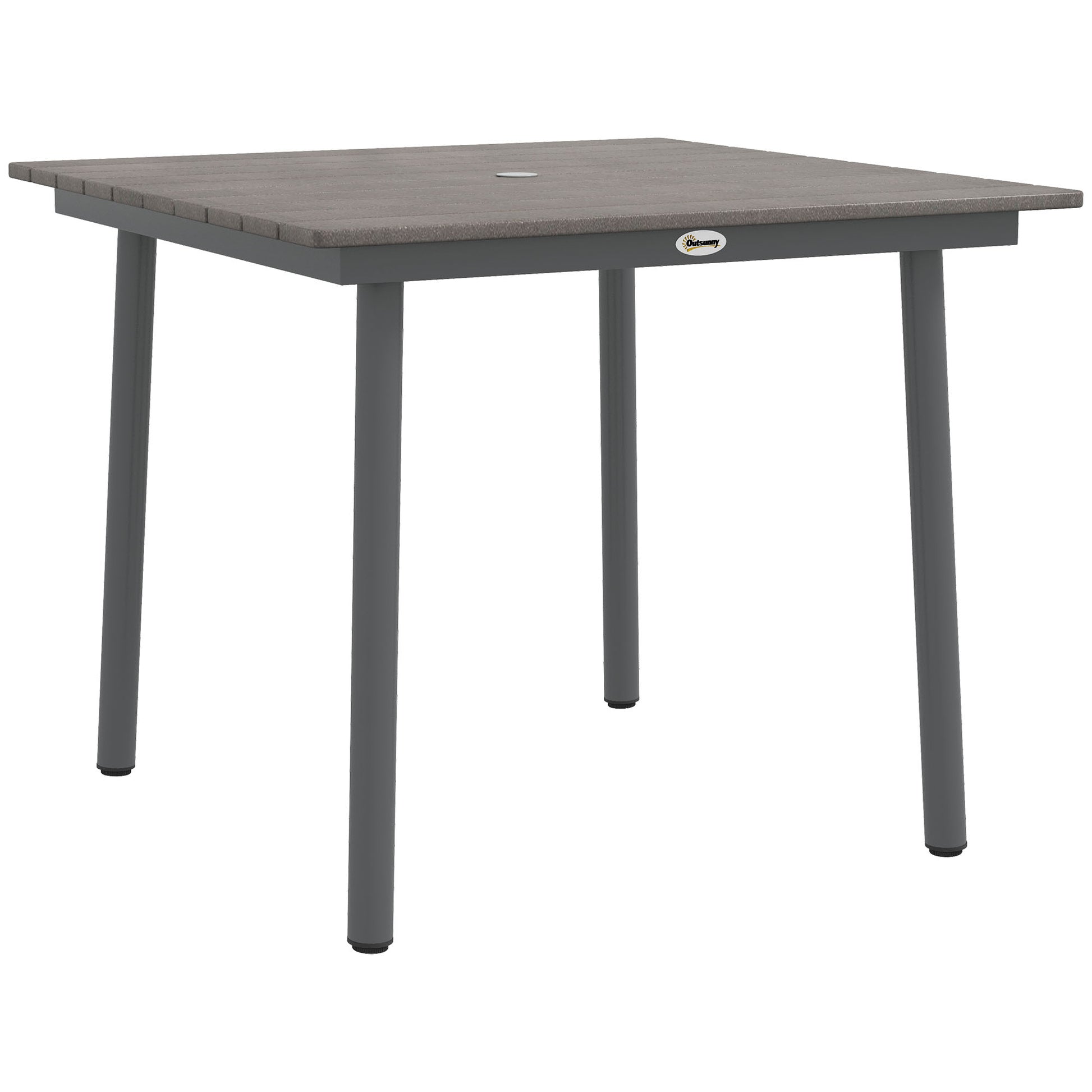 Garden Table, Dining Table for 4 People, with Umbrella Hole, Patio Table Slatted for Lawn, Balcony, HDPE, Dark Gray, 90 x 90 x 75 cm