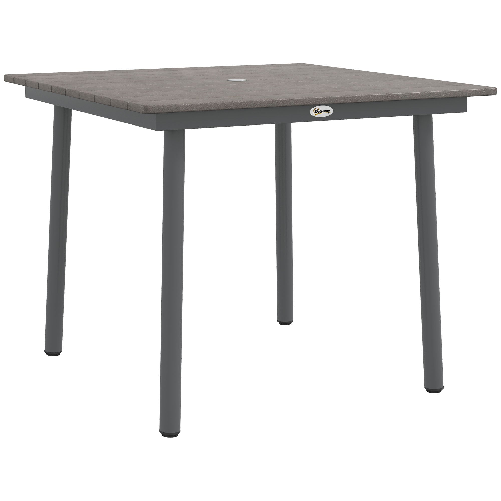 Garden Table, Dining Table for 4 People, with Umbrella Hole, Patio Table Slatted for Lawn, Balcony, HDPE, Dark Gray, 90 x 90 x 75 cm