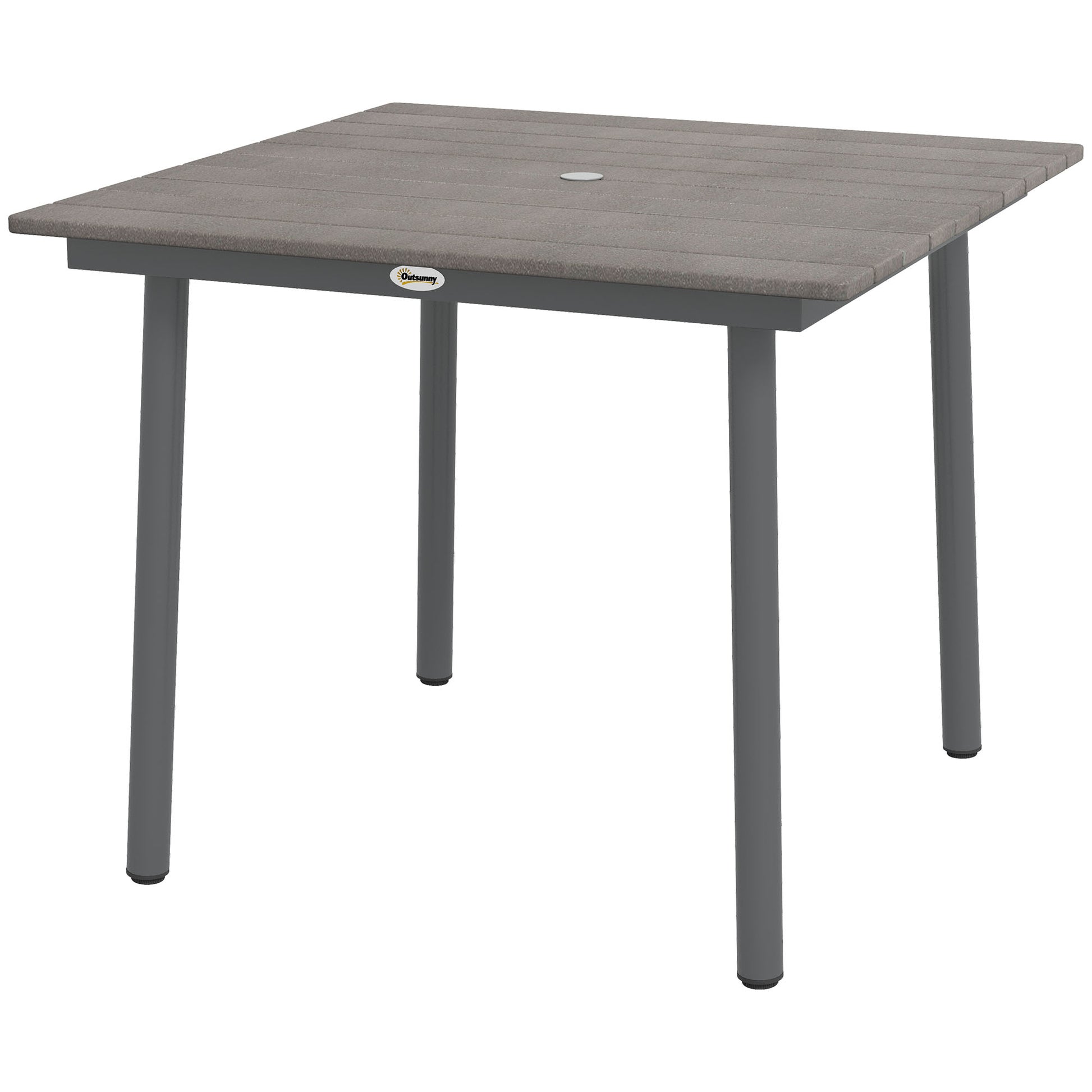 Garden Table, Dining Table for 4 People, with Umbrella Hole, Patio Table Slatted for Lawn, Balcony, HDPE, Dark Gray, 90 x 90 x 75 cm