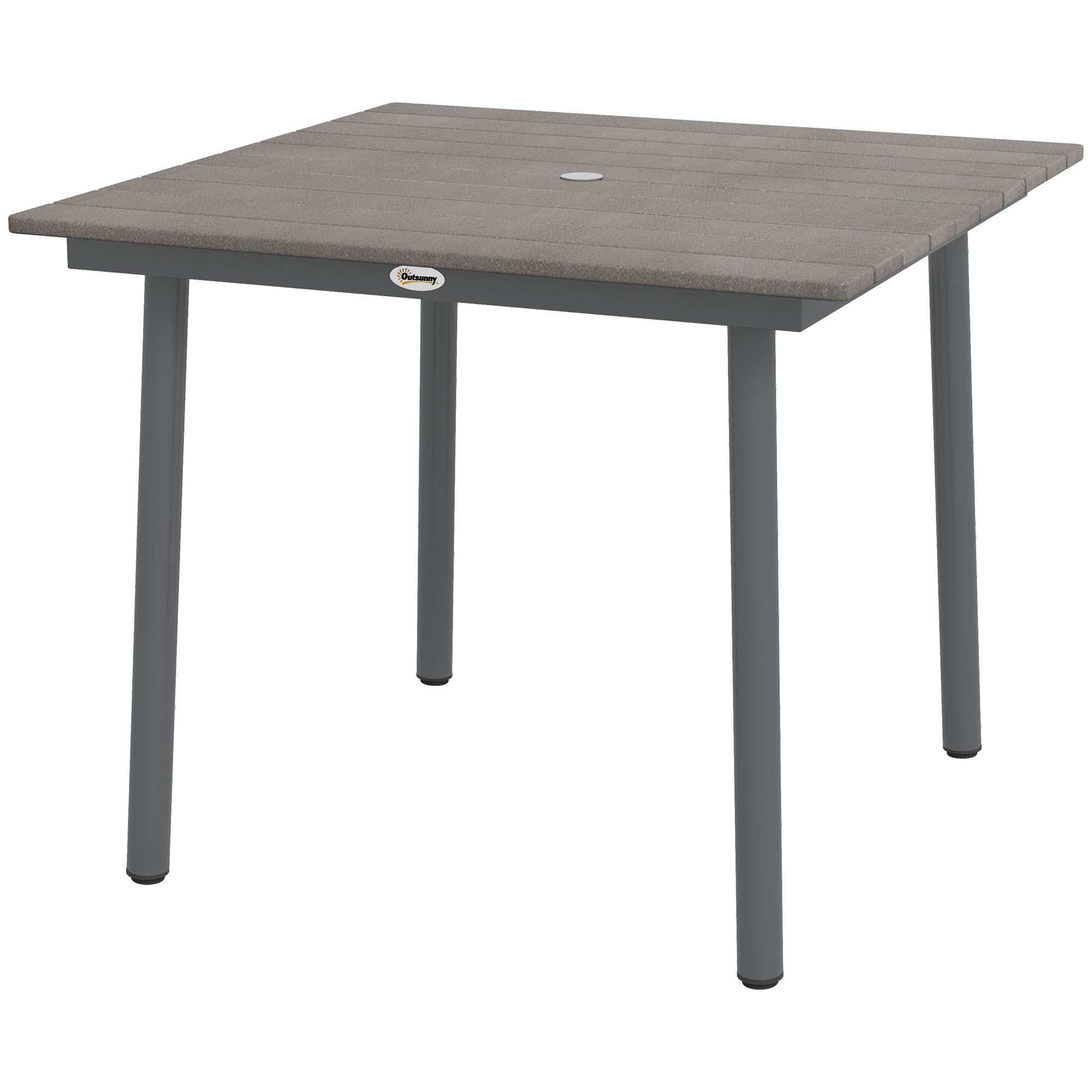 Garden Table, Dining Table for 4 People, with Umbrella Hole, Patio Table Slatted for Lawn, Balcony, HDPE, Dark Gray, 90 x 90 x 75 cm