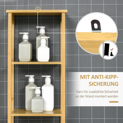 Bathroom Cabinet Tall High Cabinet with 3 Open Shelves and 1 Cabinet, Bamboo Storage Cabinet for Bathroom, Living Room 34 x 30 x 173 cm Natural
