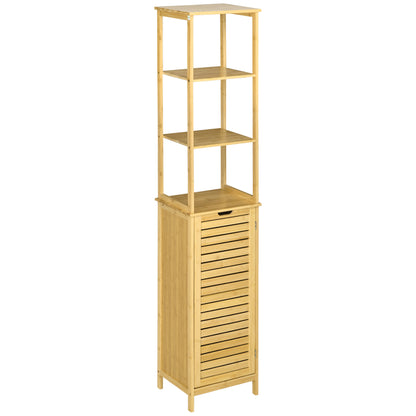 Bathroom Cabinet Tall High Cabinet with 3 Open Shelves and 1 Cabinet, Bamboo Storage Cabinet for Bathroom, Living Room 34 x 30 x 173 cm Natural