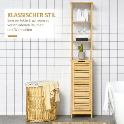 Bathroom Cabinet Tall High Cabinet with 3 Open Shelves and 1 Cabinet, Bamboo Storage Cabinet for Bathroom, Living Room 34 x 30 x 173 cm Natural