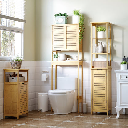 Bathroom Cabinet Tall High Cabinet with 3 Open Shelves and 1 Cabinet, Bamboo Storage Cabinet for Bathroom, Living Room 34 x 30 x 173 cm Natural
