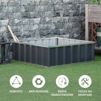 Raised Steel Garden Bed with Open Bottom, Tool-Free Assembly, Plant Holder for Vegetables, Herbs, and Flowers, 90x90x30 cm, Dark Grey