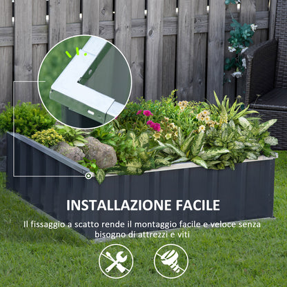 Raised Steel Garden Bed with Open Bottom, Tool-Free Assembly, Plant Holder for Vegetables, Herbs, and Flowers, 90x90x30 cm, Dark Grey