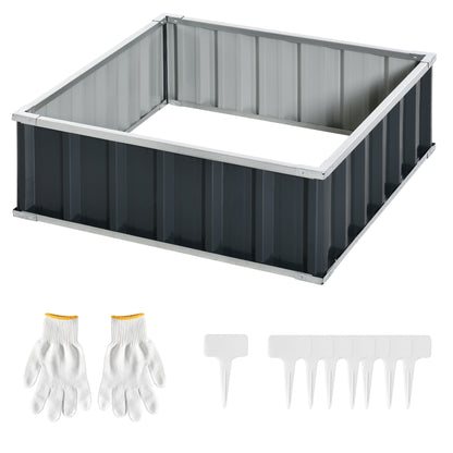 Raised Steel Garden Bed with Open Bottom, Tool-Free Assembly, Plant Holder for Vegetables, Herbs, and Flowers, 90x90x30 cm, Dark Grey