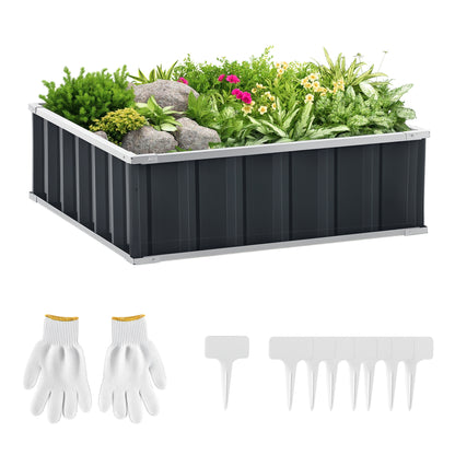 Raised Steel Garden Bed with Open Bottom, Tool-Free Assembly, Plant Holder for Vegetables, Herbs, and Flowers, 90x90x30 cm, Dark Grey