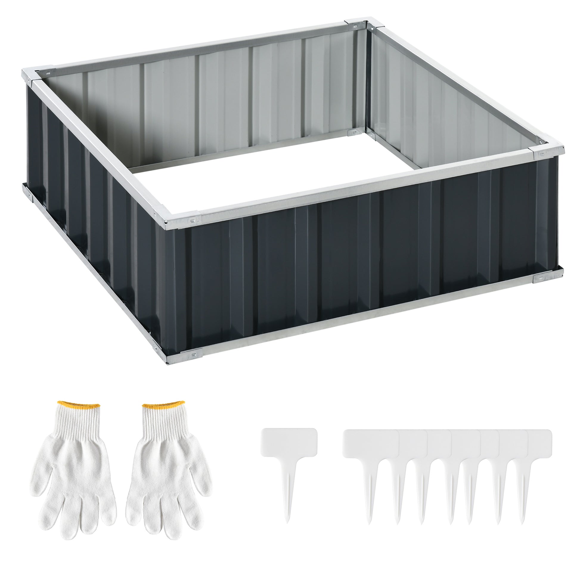 Raised Steel Garden Bed with Open Bottom, Tool-Free Assembly, Plant Holder for Vegetables, Herbs, and Flowers, 90x90x30 cm, Dark Grey