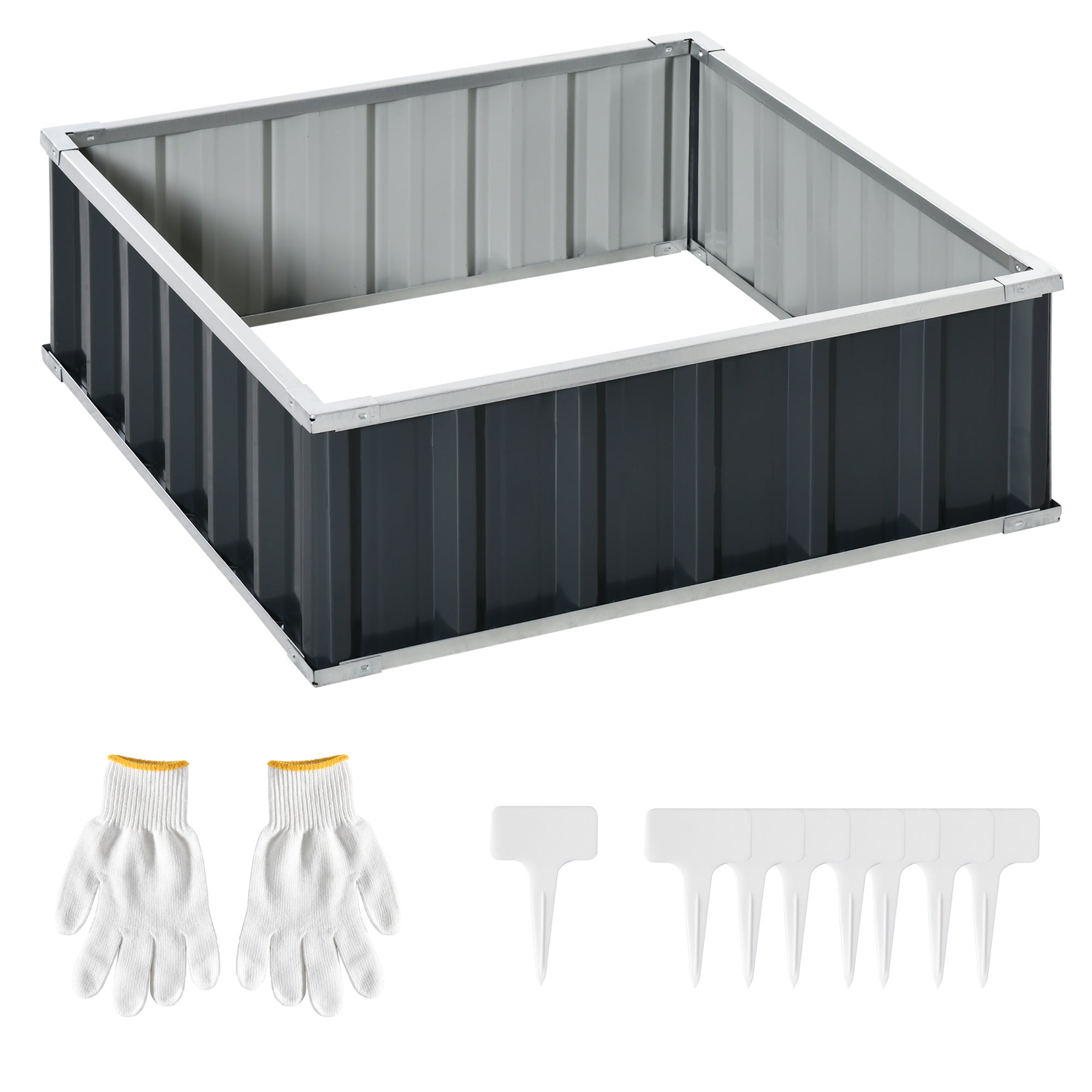 Raised Steel Garden Bed with Open Bottom, Tool-Free Assembly, Plant Holder for Vegetables, Herbs, and Flowers, 90x90x30 cm, Dark Grey
