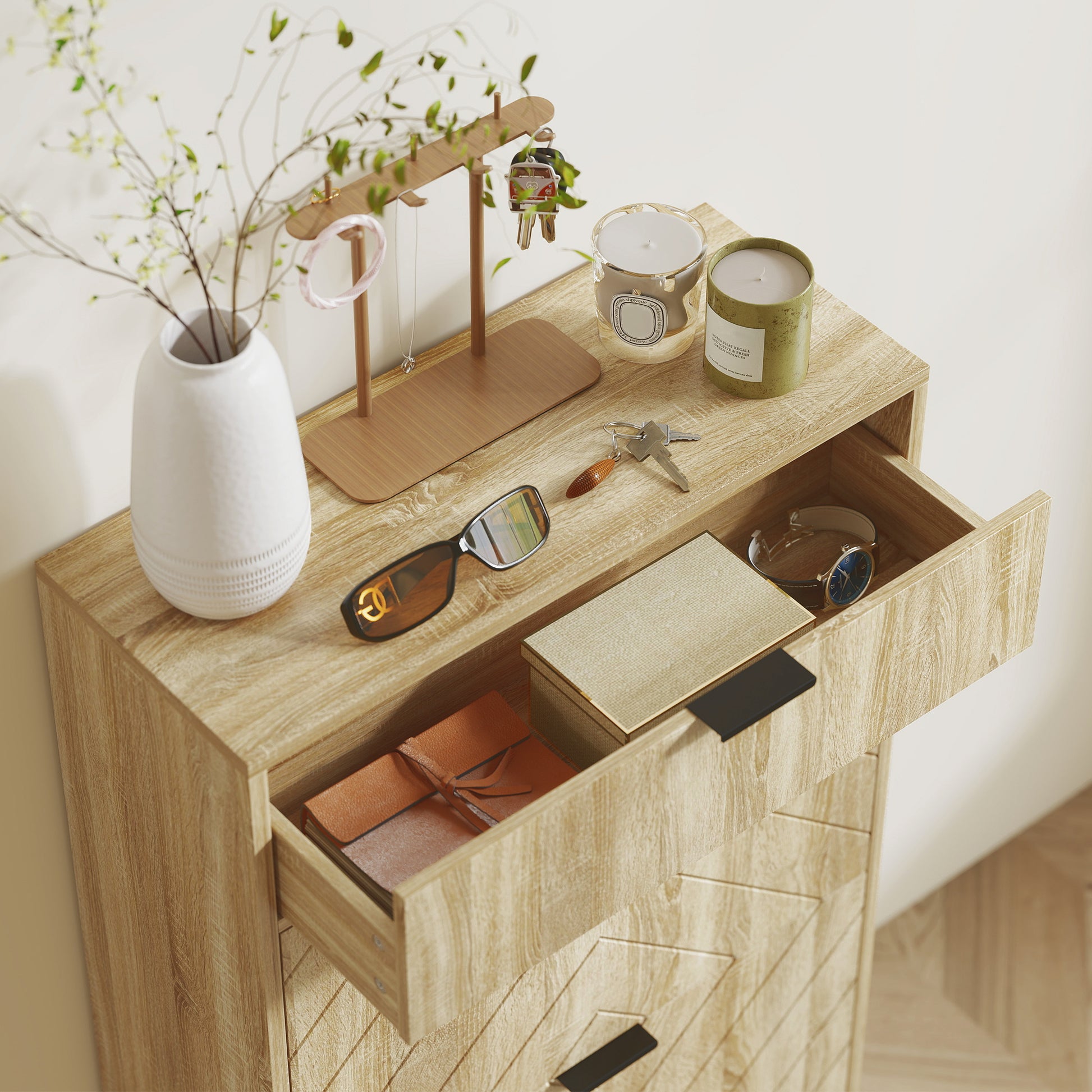 Narrow Shoe Cabinet with 2 Doors Entryway Shoe Storage with Drawer and Adjustable Shelves for 8 Pairs of Shoes 60x24x105.5 cm Oak