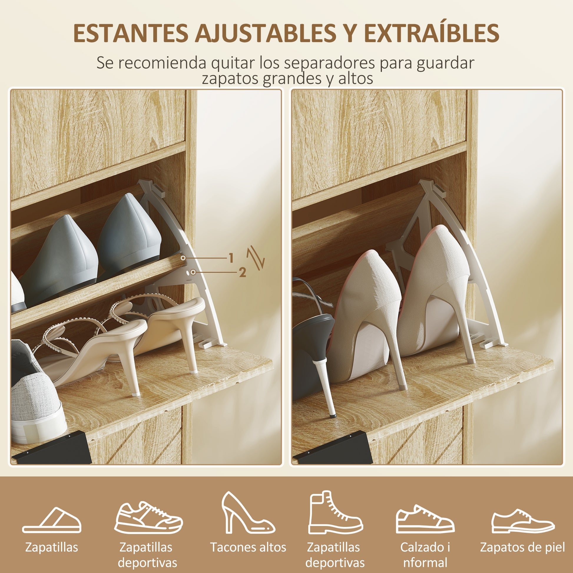 Narrow Shoe Cabinet with 2 Doors Entryway Shoe Storage with Drawer and Adjustable Shelves for 8 Pairs of Shoes 60x24x105.5 cm Oak
