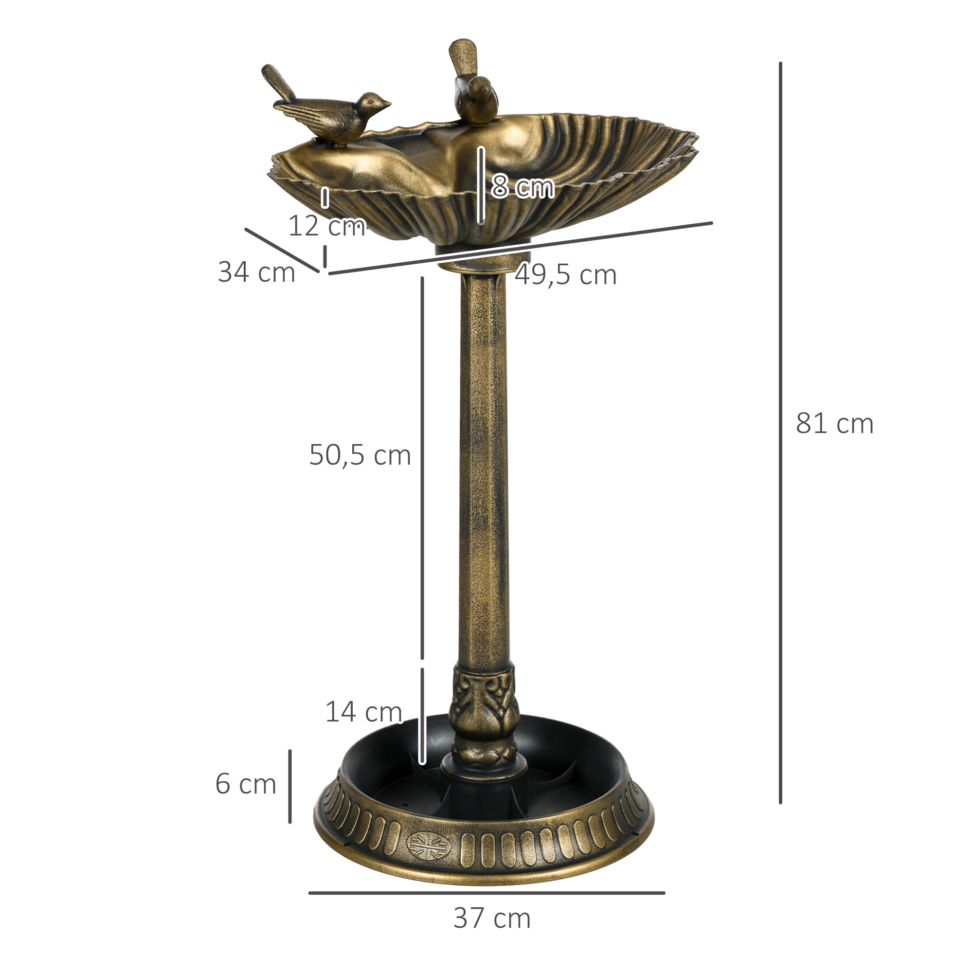Standing Bird Bath, Plastic Bird Bath, Frost-Proof Bird Basin, Winter-Proof Watering Hole for Wild Birds, Water Bowl, Water Feature for Garden Patio Balcony 49.5 x 38 x 81 cm, Bronze