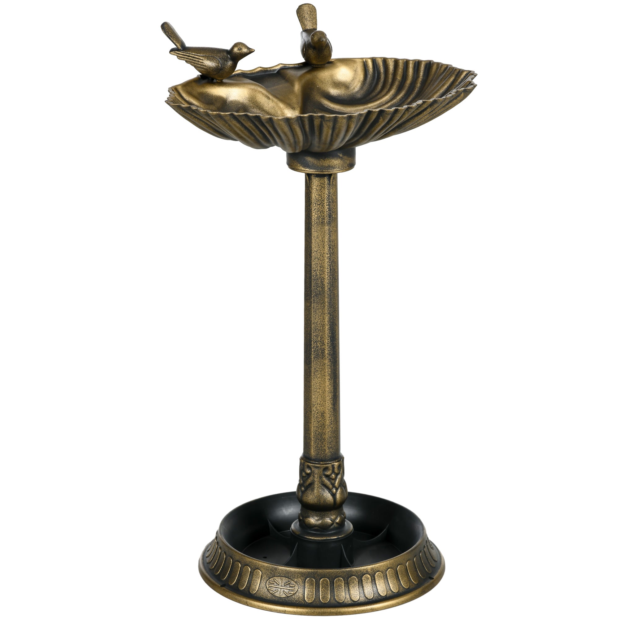 Standing Bird Bath, Plastic Bird Bath, Frost-Proof Bird Basin, Winter-Proof Watering Hole for Wild Birds, Water Bowl, Water Feature for Garden Patio Balcony 49.5 x 38 x 81 cm, Bronze