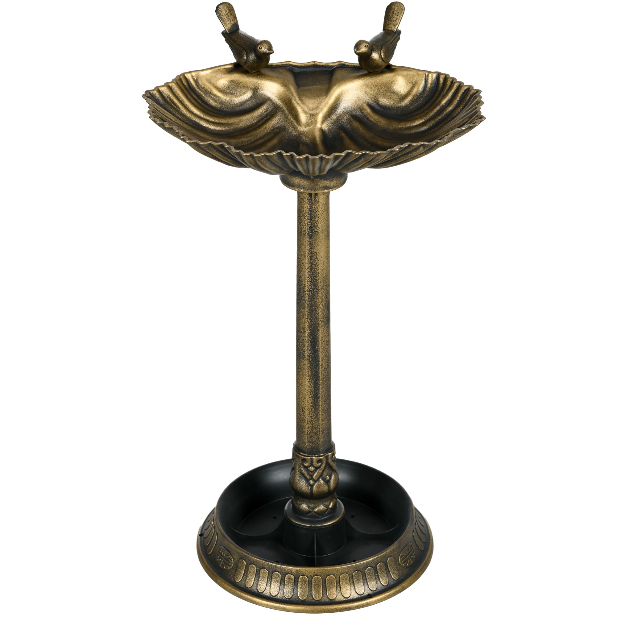 Standing Bird Bath, Plastic Bird Bath, Frost-Proof Bird Basin, Winter-Proof Watering Hole for Wild Birds, Water Bowl, Water Feature for Garden Patio Balcony 49.5 x 38 x 81 cm, Bronze