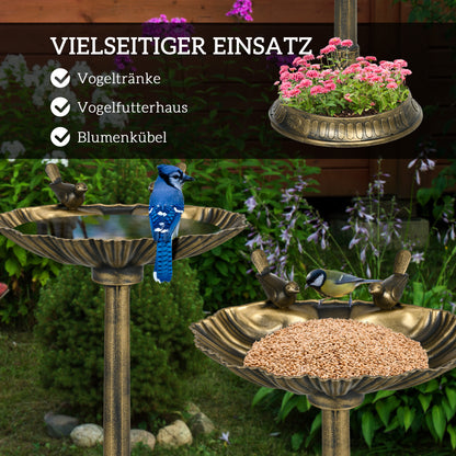 Standing Bird Bath, Plastic Bird Bath, Frost-Proof Bird Basin, Winter-Proof Watering Hole for Wild Birds, Water Bowl, Water Feature for Garden Patio Balcony 49.5 x 38 x 81 cm, Bronze
