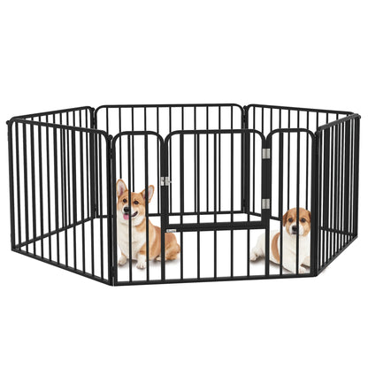 Medium and Small Dog Pen with 6 Modular Panels for Indoor and Outdoor, Steel Dog Gate with 7 Stakes, 164x83x60 cm, Black