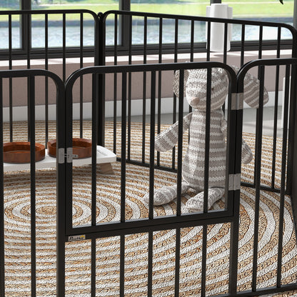Medium and Small Dog Pen with 6 Modular Panels for Indoor and Outdoor, Steel Dog Gate with 7 Stakes, 164x83x60 cm, Black
