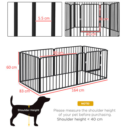 Medium and Small Dog Pen with 6 Modular Panels for Indoor and Outdoor, Steel Dog Gate with 7 Stakes, 164x83x60 cm, Black