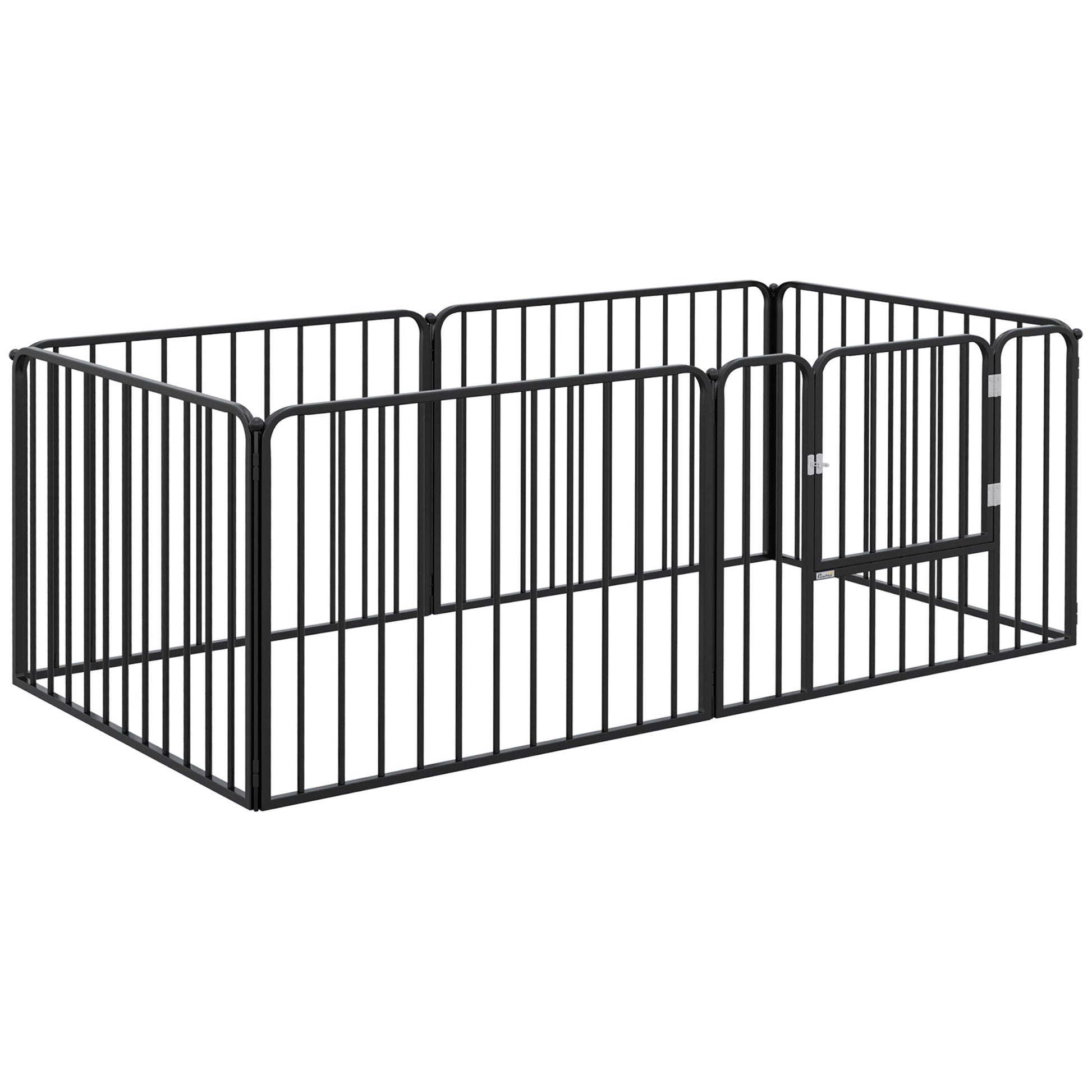 Medium and Small Dog Pen with 6 Modular Panels for Indoor and Outdoor, Steel Dog Gate with 7 Stakes, 164x83x60 cm, Black