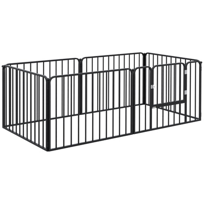 Medium and Small Dog Pen with 6 Modular Panels for Indoor and Outdoor, Steel Dog Gate with 7 Stakes, 164x83x60 cm, Black