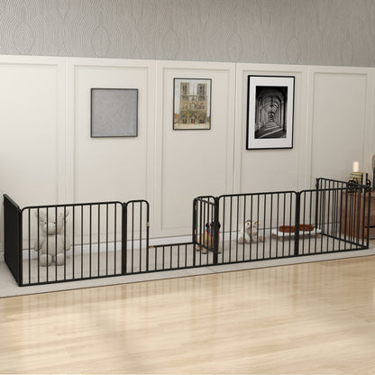 Medium and Small Dog Pen with 6 Modular Panels for Indoor and Outdoor, Steel Dog Gate with 7 Stakes, 164x83x60 cm, Black