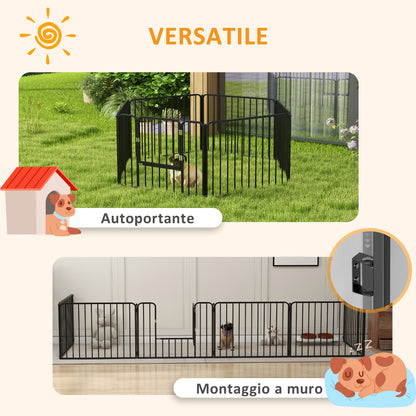 Medium and Small Dog Pen with 6 Modular Panels for Indoor and Outdoor, Steel Dog Gate with 7 Stakes, 164x83x60 cm, Black