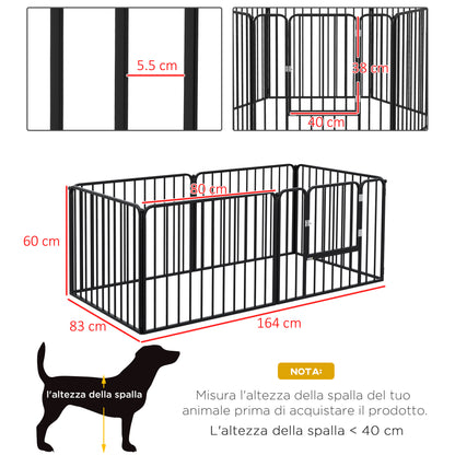 Medium and Small Dog Pen with 6 Modular Panels for Indoor and Outdoor, Steel Dog Gate with 7 Stakes, 164x83x60 cm, Black