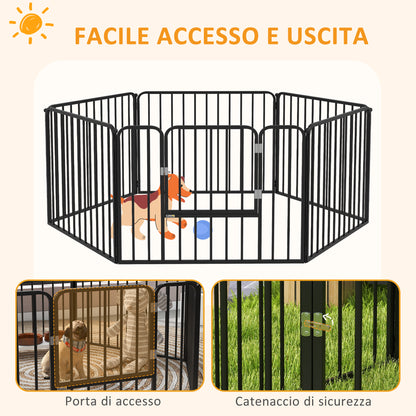 Medium and Small Dog Pen with 6 Modular Panels for Indoor and Outdoor, Steel Dog Gate with 7 Stakes, 164x83x60 cm, Black