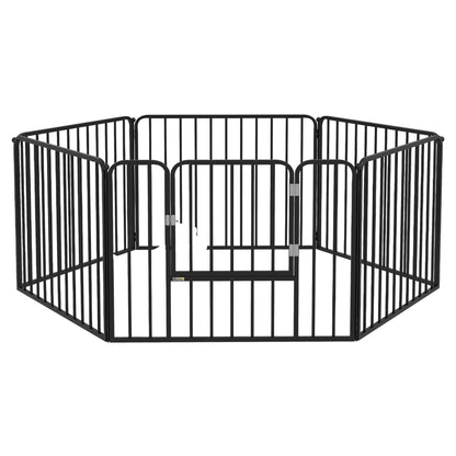 Medium and Small Dog Pen with 6 Modular Panels for Indoor and Outdoor, Steel Dog Gate with 7 Stakes, 164x83x60 cm, Black