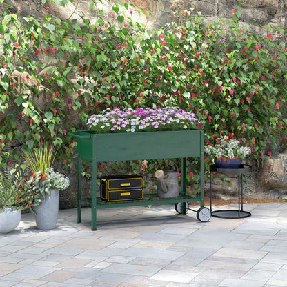 Raised Garden Bed 109x44x80 cm Elevated Urban Garden with 2 Wheels Shelf and Side Handle for Growing Plants Flowers Vegetables Green