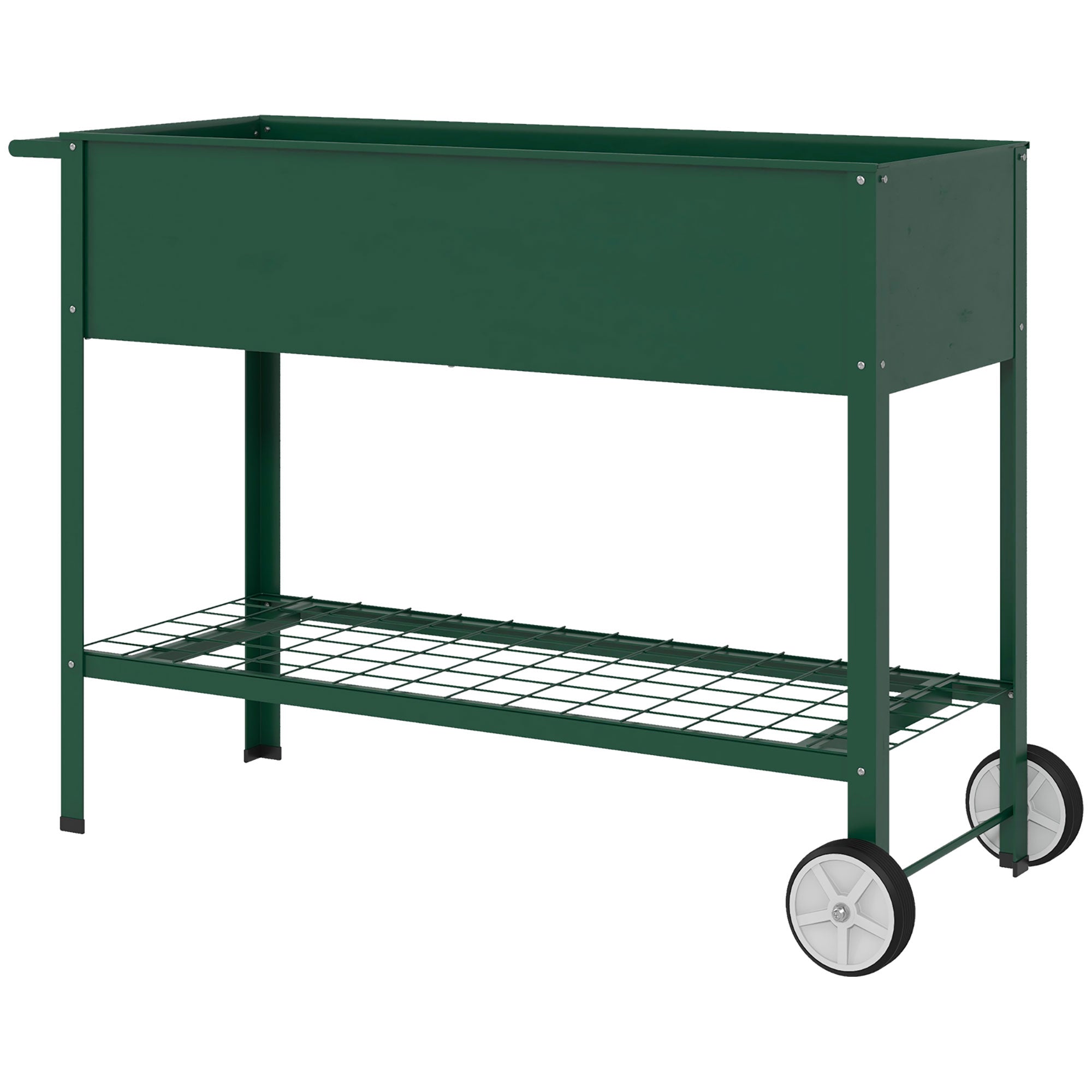 Raised Garden Bed 109x44x80 cm Elevated Urban Garden with 2 Wheels Shelf and Side Handle for Growing Plants Flowers Vegetables Green