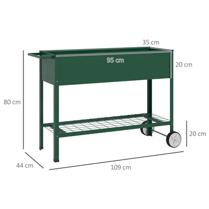 Raised Garden Bed 109x44x80 cm Elevated Urban Garden with 2 Wheels Shelf and Side Handle for Growing Plants Flowers Vegetables Green